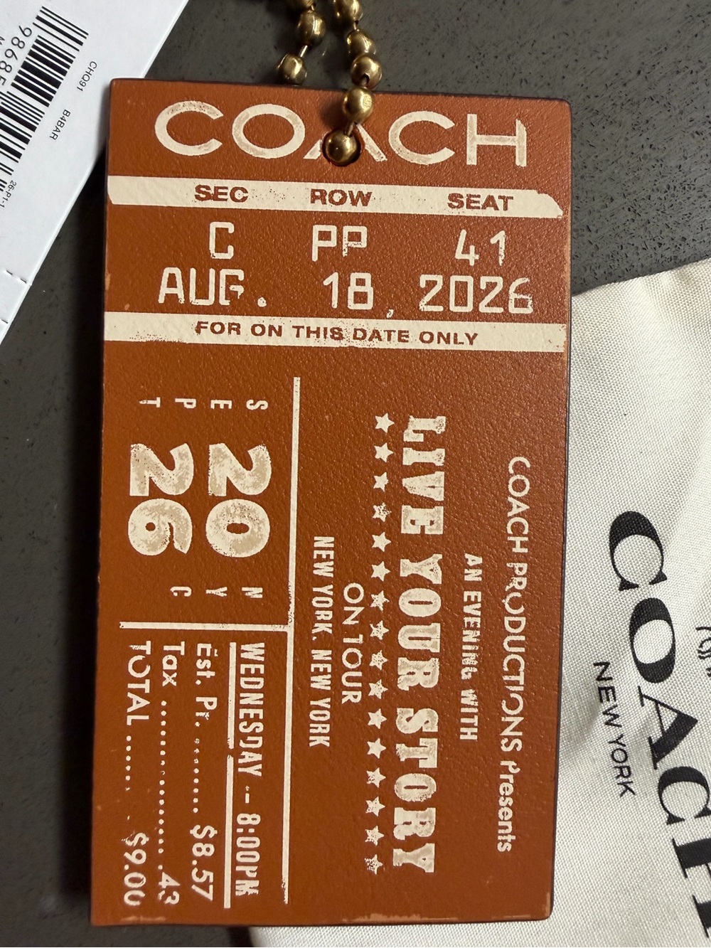 COACH Tabby in Chains Concert - Ticket Bag Charm in Burnished Amber w/ Brass